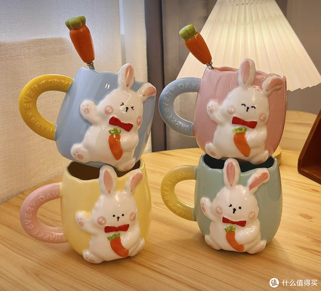 兔兔杯子，手绘浮雕，情侣水杯，物美价廉