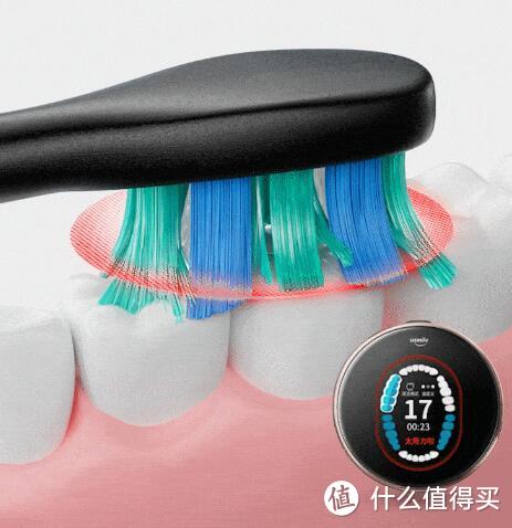 电动牙刷就选笑容加：每一颗牙都可以清清楚楚的知道刷干净了没有，很智能！