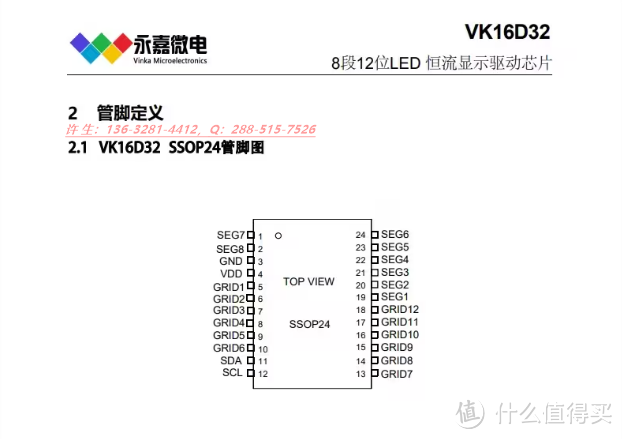 8段12位LED恒流驱动数显芯片VK16D32数显驱动器原厂
