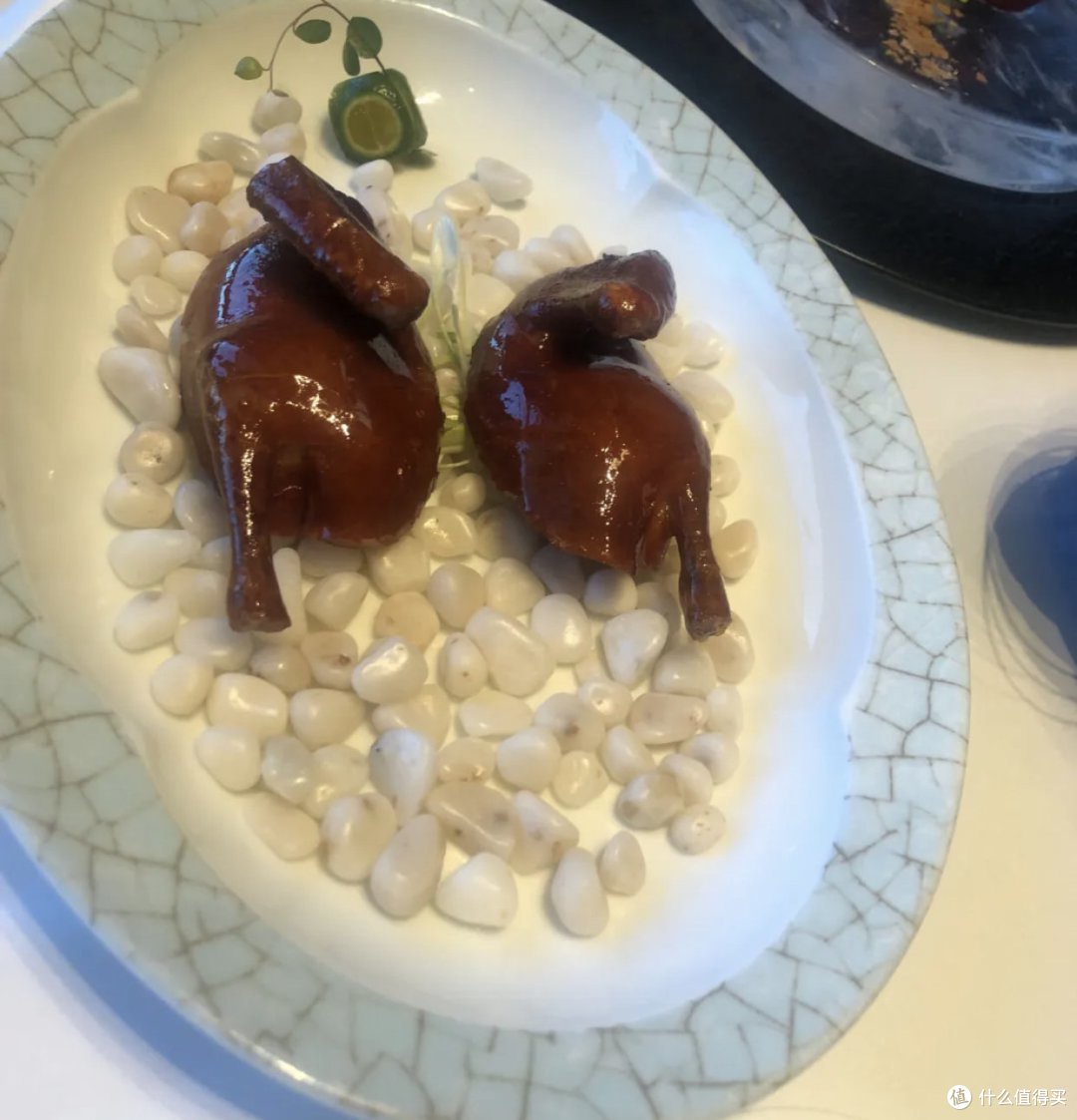 烤乳鸽搭配捞汁鱼胶，非常好吃