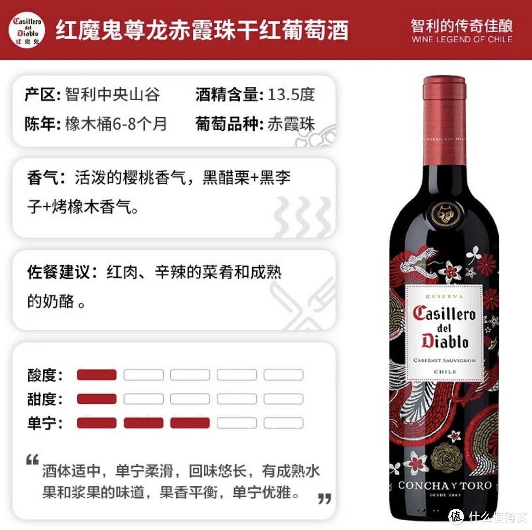 红魔鬼红酒尊龙系列赤霞珠 干露智利原瓶进口干红葡萄酒