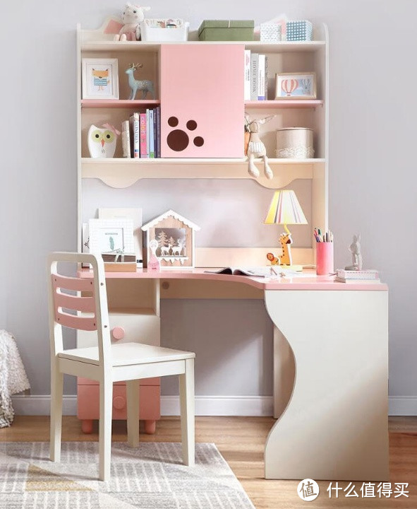 林氏家居 书桌书柜组合 一体转角书桌EA2V——打造温馨粉白书房