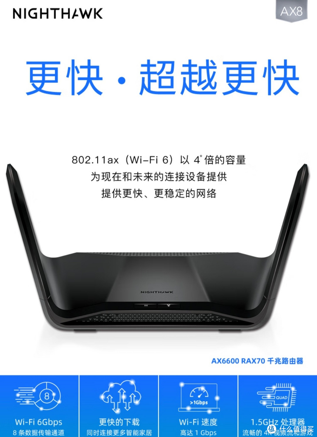 网件（NETGEAR）RAX70 AX6600 wifi6无线路由器千兆电竞/四核三频/MU-MIMO/家用网络全屋覆盖/认证翻新