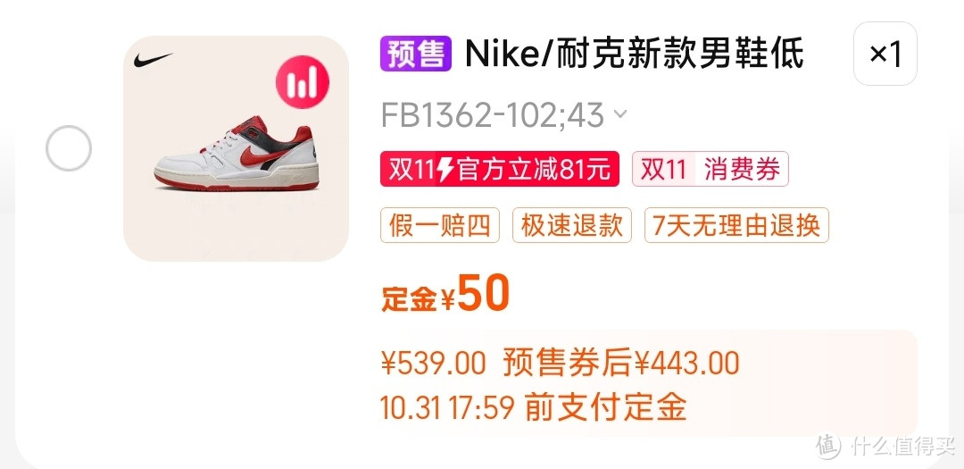 贩子彻底疯狂 买到就赚到丨31日20点 神价261元  耐克（NIKE）男子运动鞋 FULL FORCE LO FB1362-102