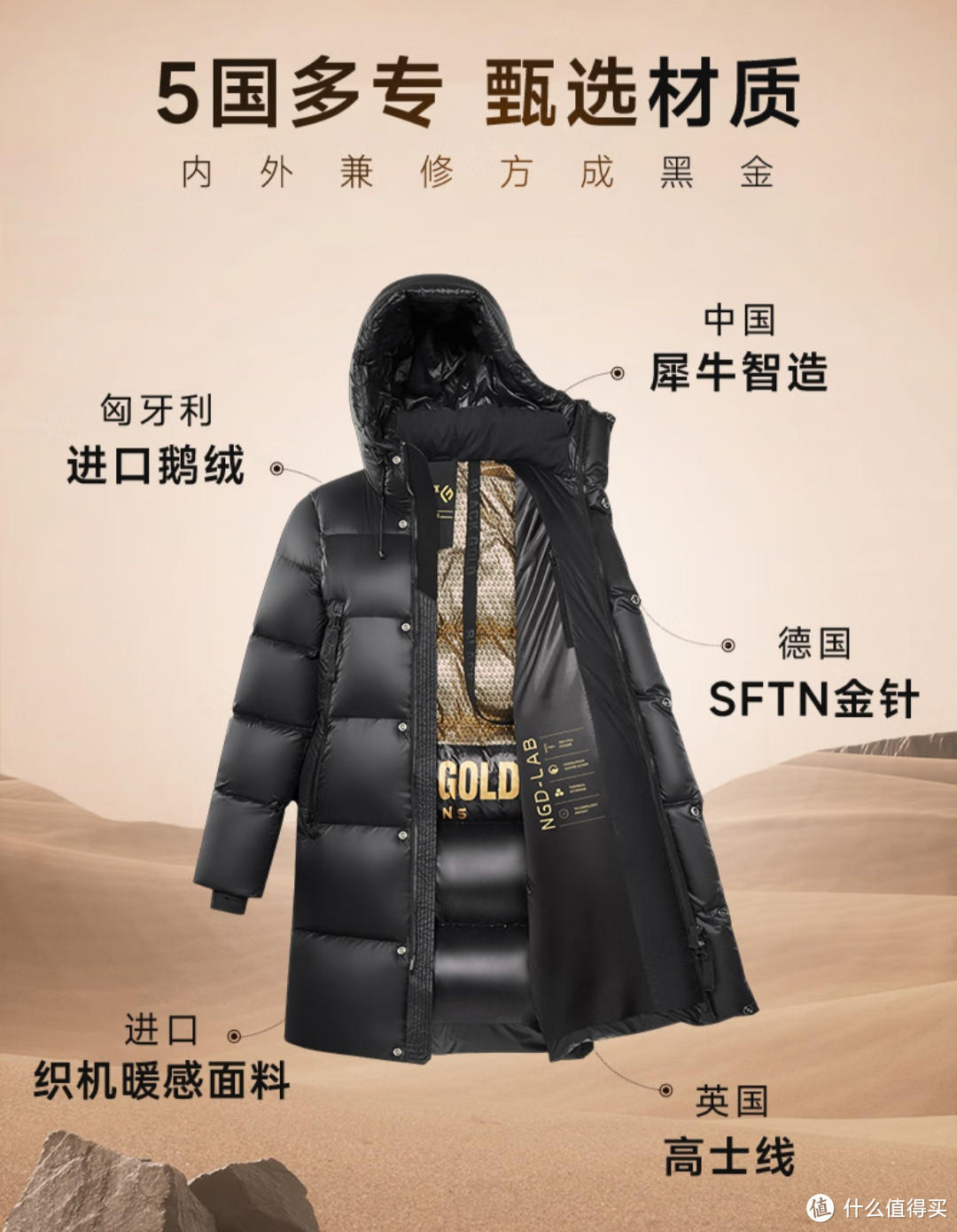 冬日必备,高梵黑金鹅绒服先锋 2.0 六格中长款羽绒服让你温暖时尚并存
