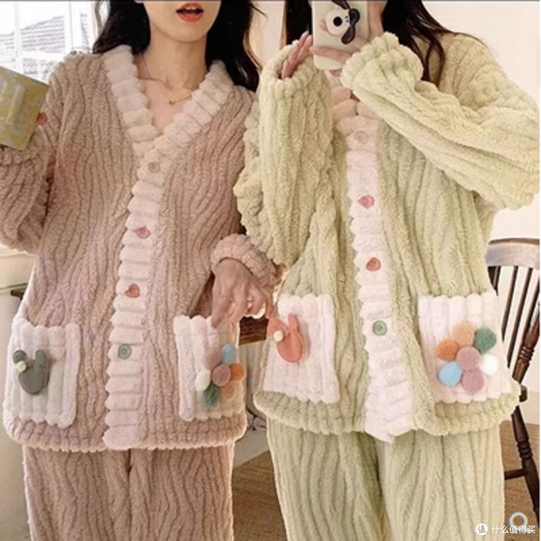神价39.9!珊瑚绒睡衣秋冬女款加绒加厚