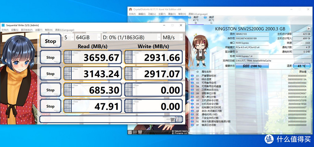 CrystalDiskMark64G写入跑分温度为41度