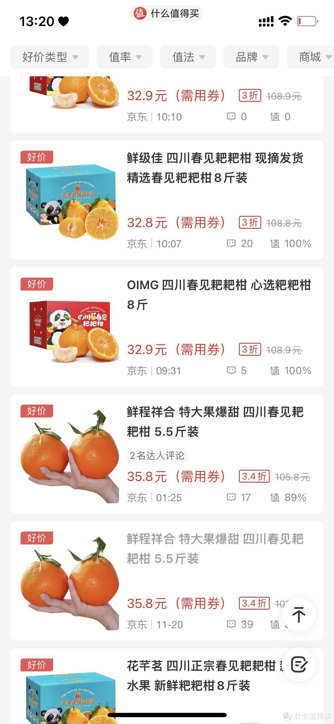 值得买上某东旗舰店的粑粑柑，基本算是坑