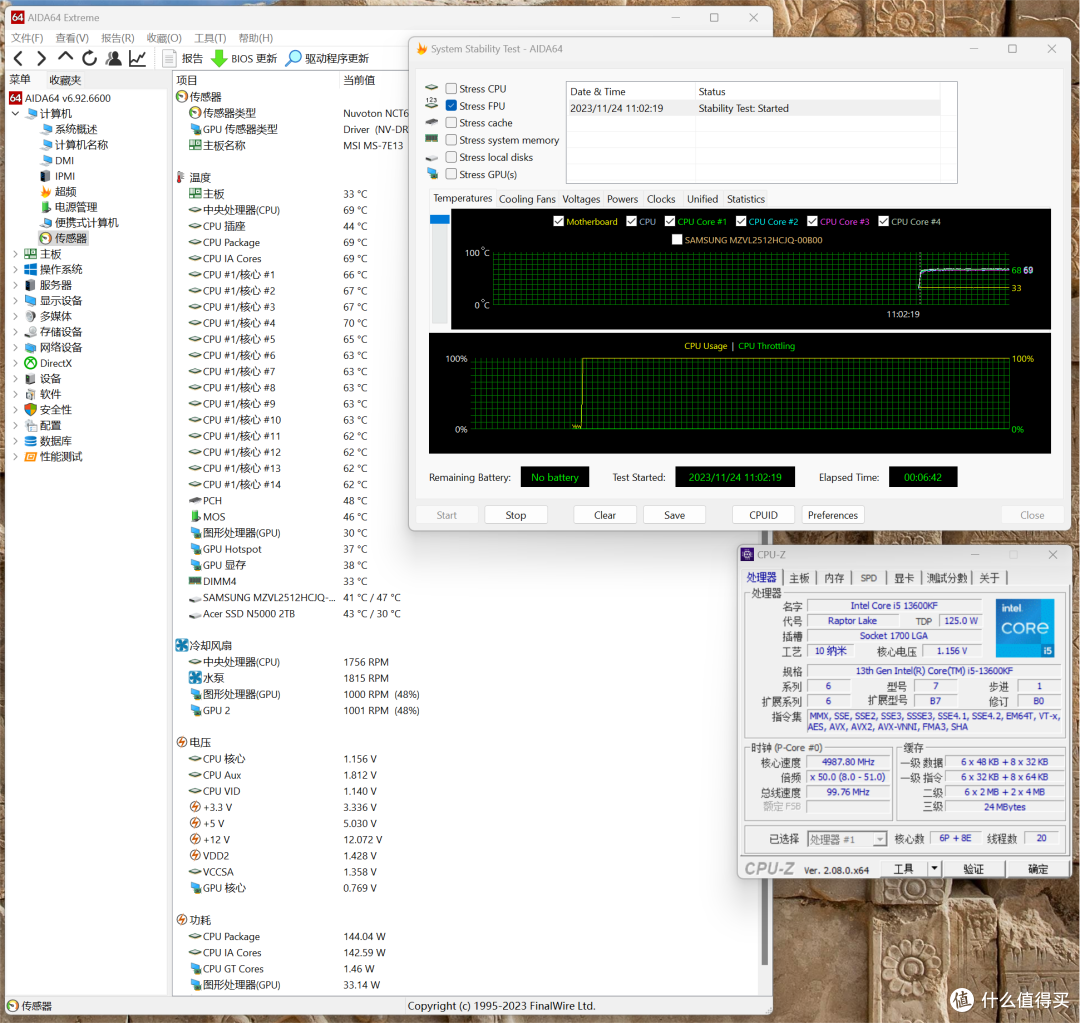 13600K风冷满载69度,微星B760M迫击炮WIFI II实用降压零损耗教程