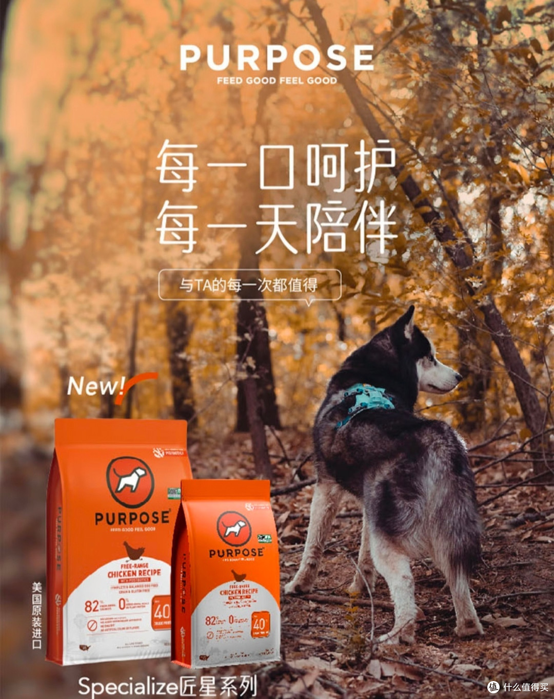 PURPOSE璞斯狗粮 幼犬小型犬贵宾泰迪金毛比熊柯基无谷进口高蛋白全犬粮 无谷鸡肉 全犬粮 4.5磅/2kg