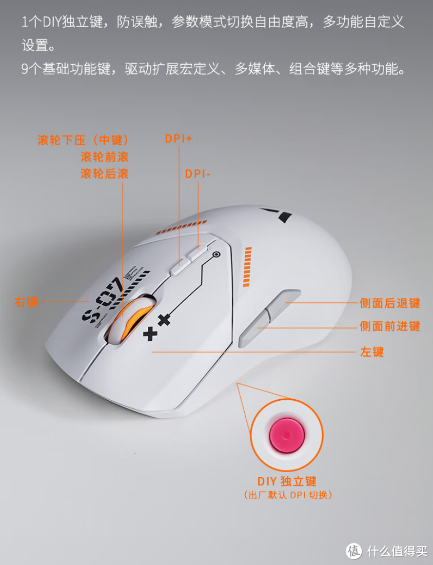 雷柏VT9PRO白橙无线游戏鼠标，轻量化设计与卓越性能的完美结合