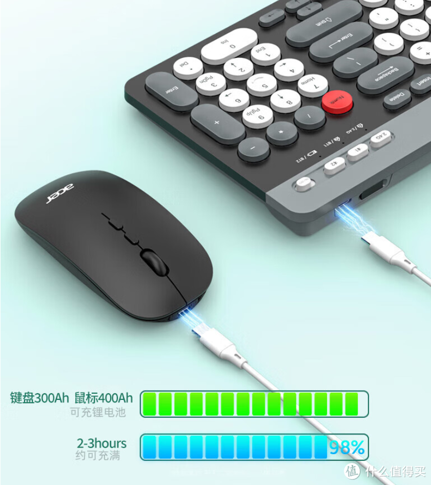 宏碁新品键盘鼠标套装：无线蓝牙、时尚拼色，办公娱乐两不误！