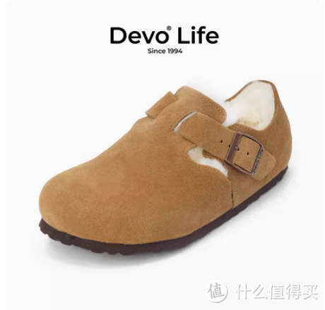 Devo/的沃软木鞋女加绒休闲保暖冬季加毛时尚低帮全包毛毛鞋