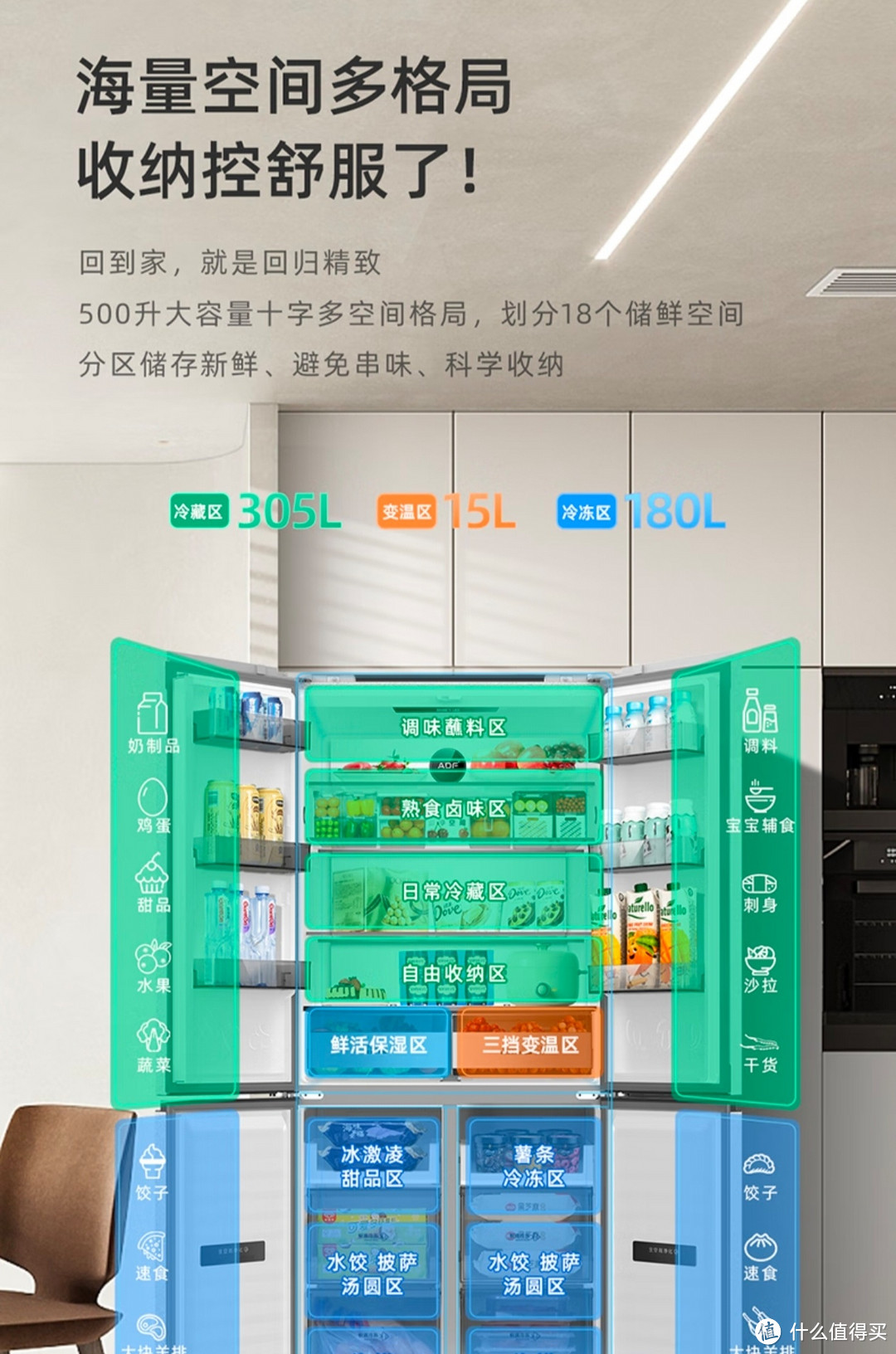 美菱（MeiLing）【无忧嵌】500升十字对开四开门超薄可嵌入式冰箱 家用变频一级能效BCD-500WPU9CX