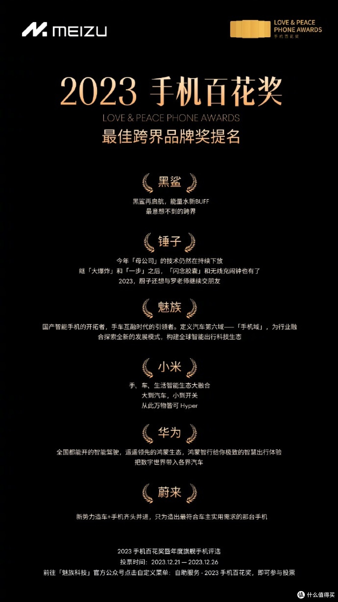 魅族开启 2023 手机百花奖评选：华为 Mate 60 Pro、魅族 21、小米 14 等入围最佳人气手机奖