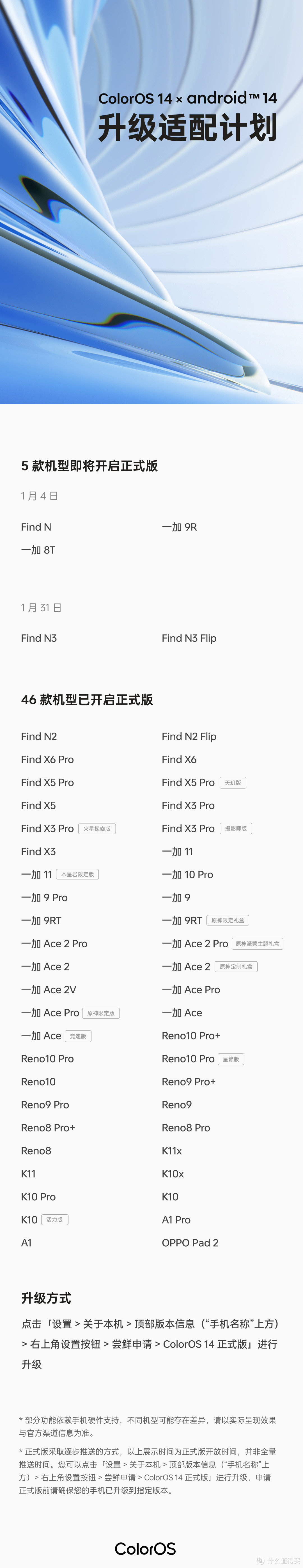 5 款 OPPO 和一加手机下月开启 ColorOS 14 x 安卓 14 正式版更新升级