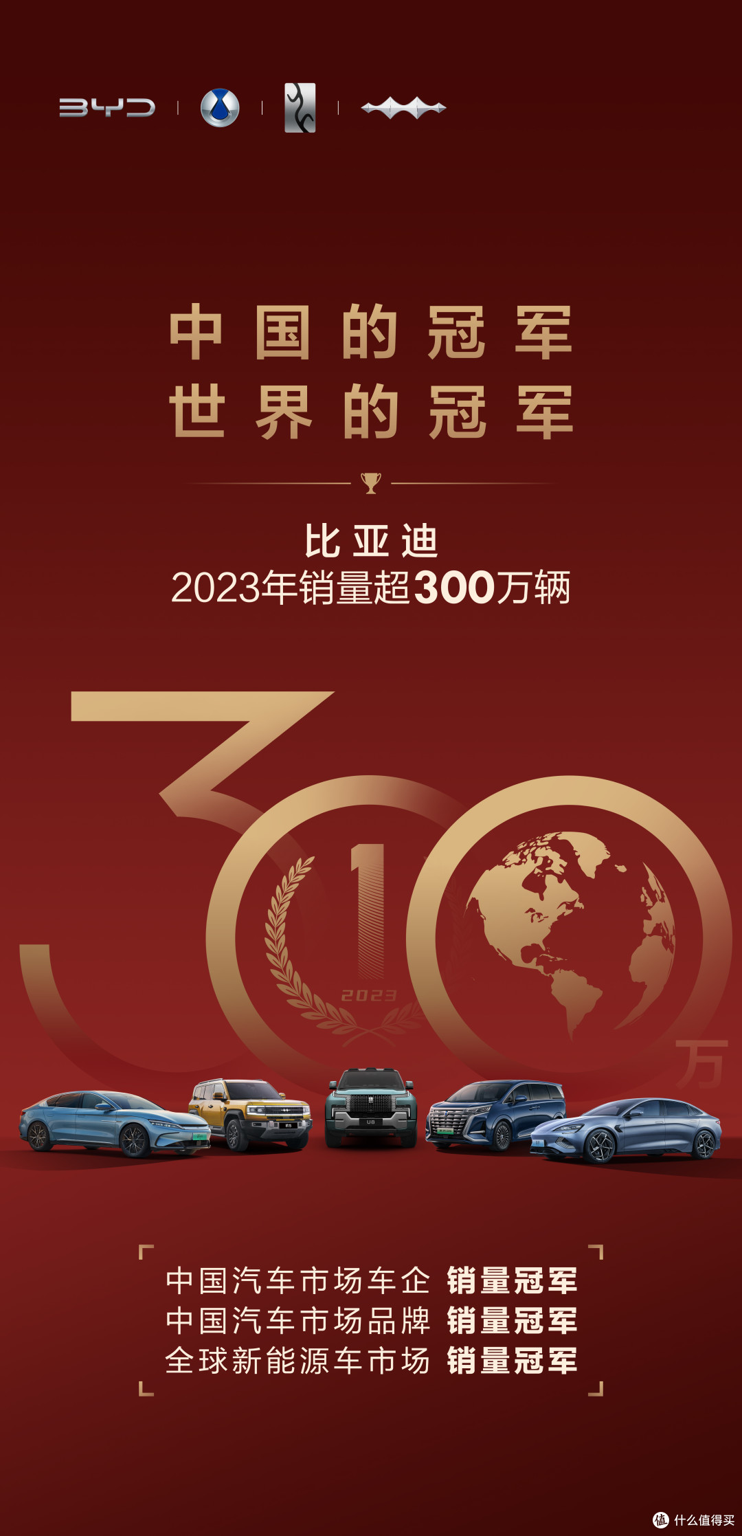 比亚迪2023年销量302万,成为不加定语的销量冠军