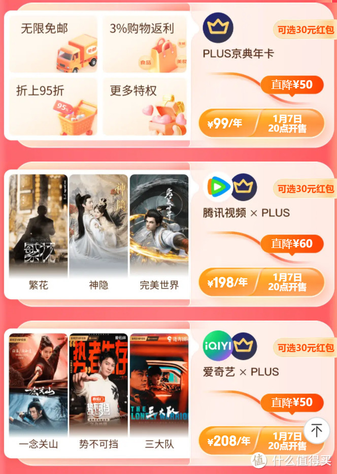 年度绝对值！京东Plus续费神车：298元=Plus年卡+视频年卡+1号店年卡+音乐年卡+jj车厘子5斤