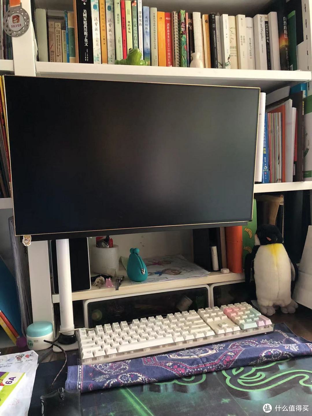 家里老D的纯工作电脑，作图用。。。。配合后面的白色书柜，用了根白色的三策40cm挂架（夹式）