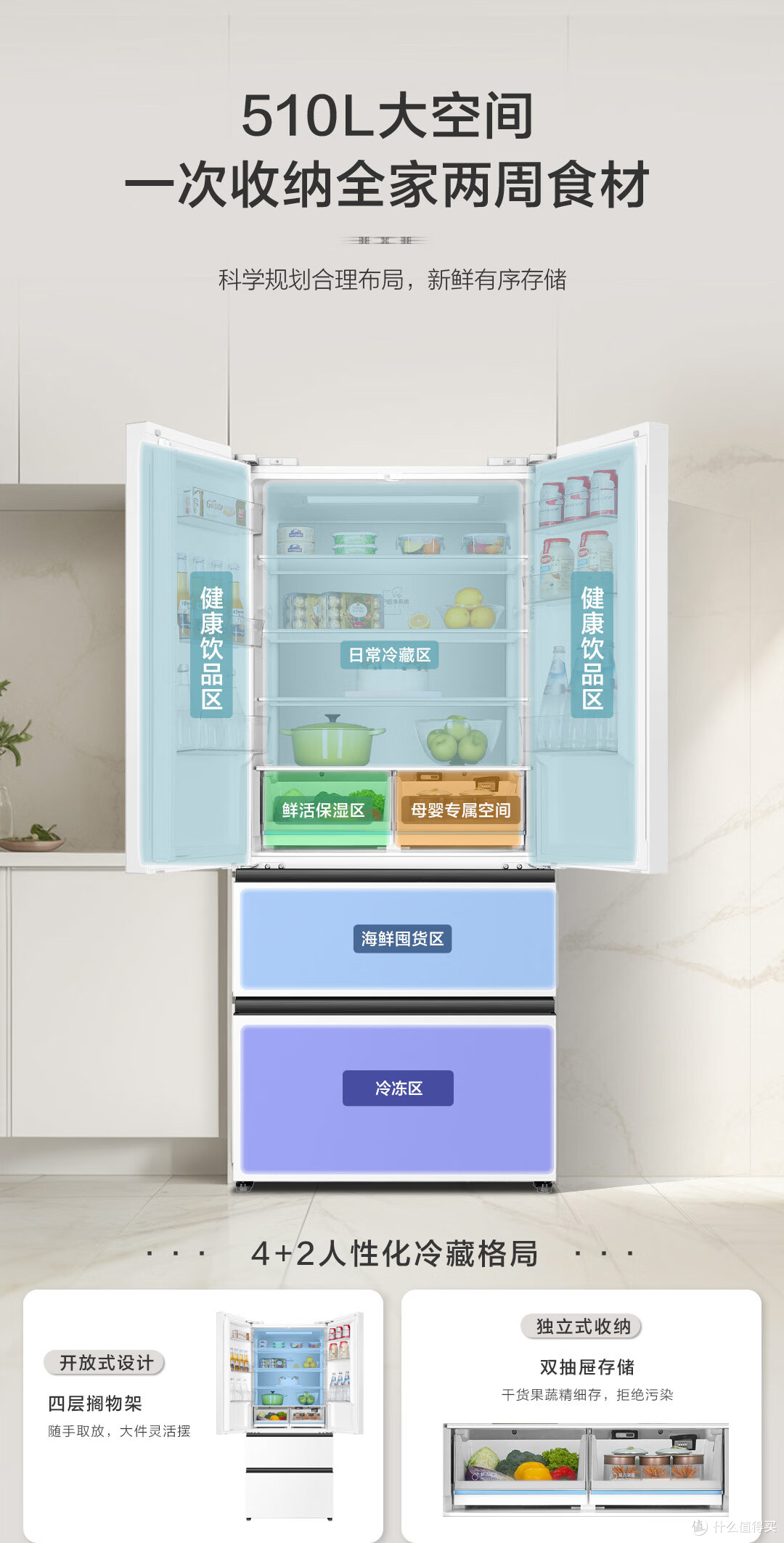 海尔超值宝藏型号-510白色法式冰箱