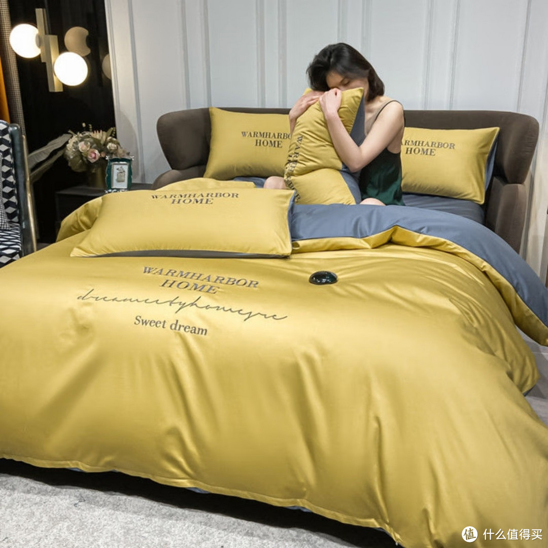欧薇娜(OIVFNDQN)高端轻奢四件套纯色床单被套床笠洛卡棉宿舍厚被罩床上用品