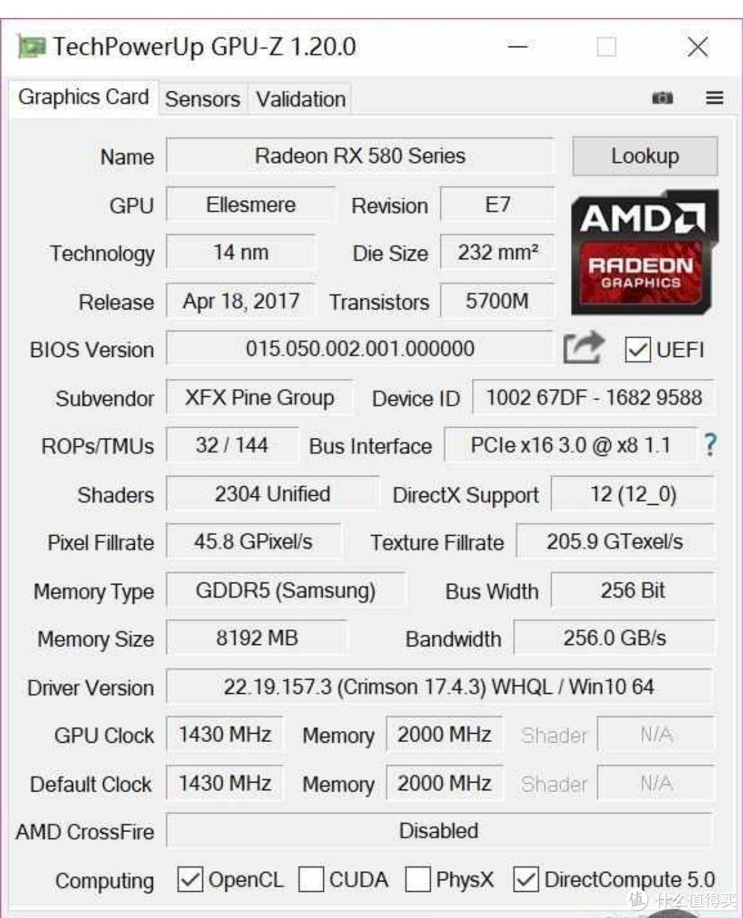 蓝宝石rx580gpuz参数图片