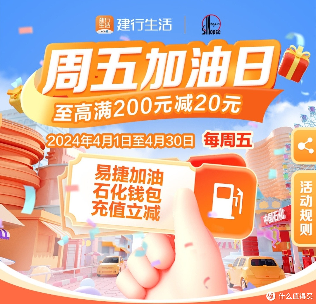 农行加油200-20+建行加油200-20 3张！中石油中石化均可！