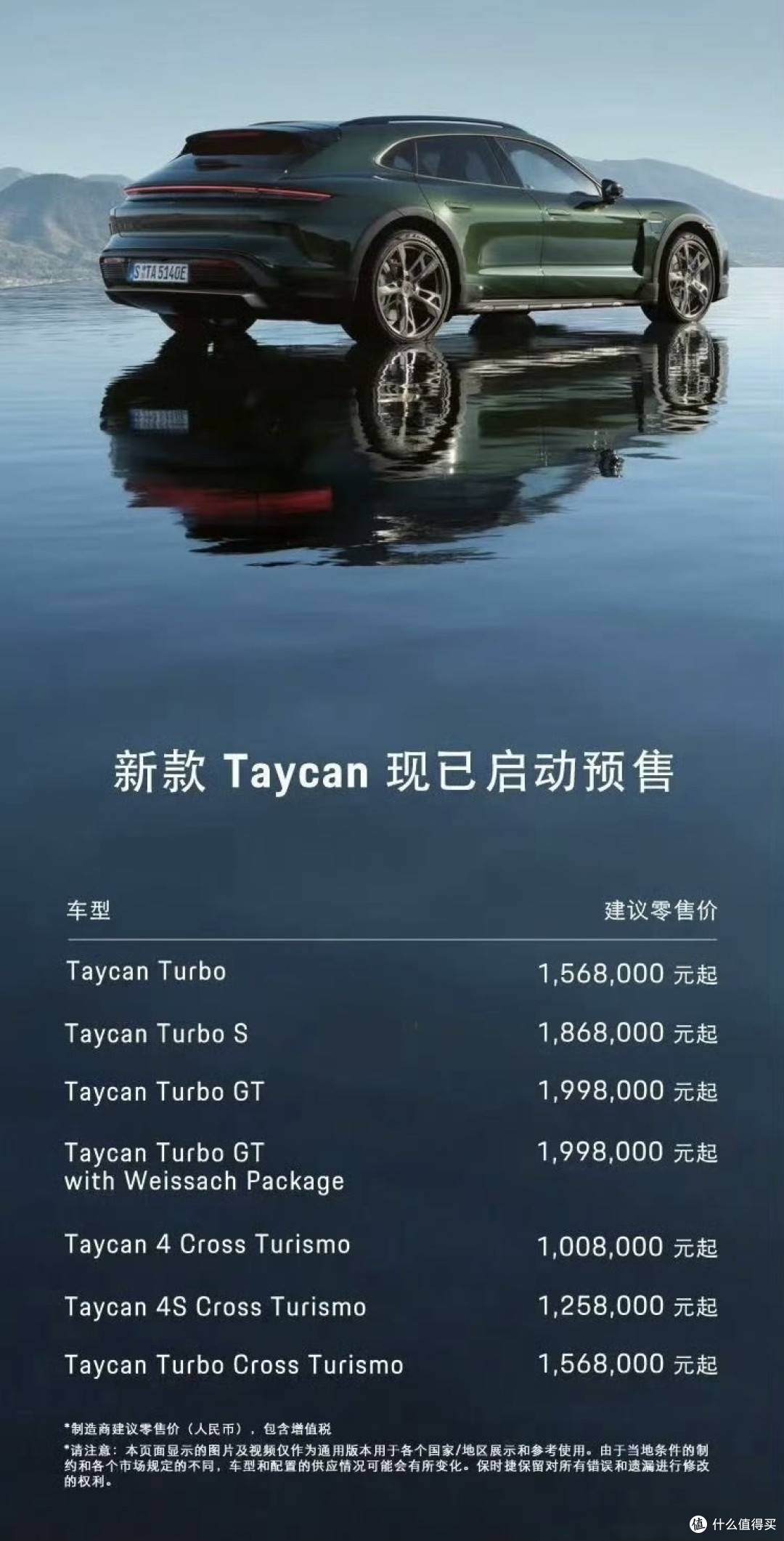 新款保时捷Taycan预售启动,新增猎装车型,预售价100.8万-199.8万元。