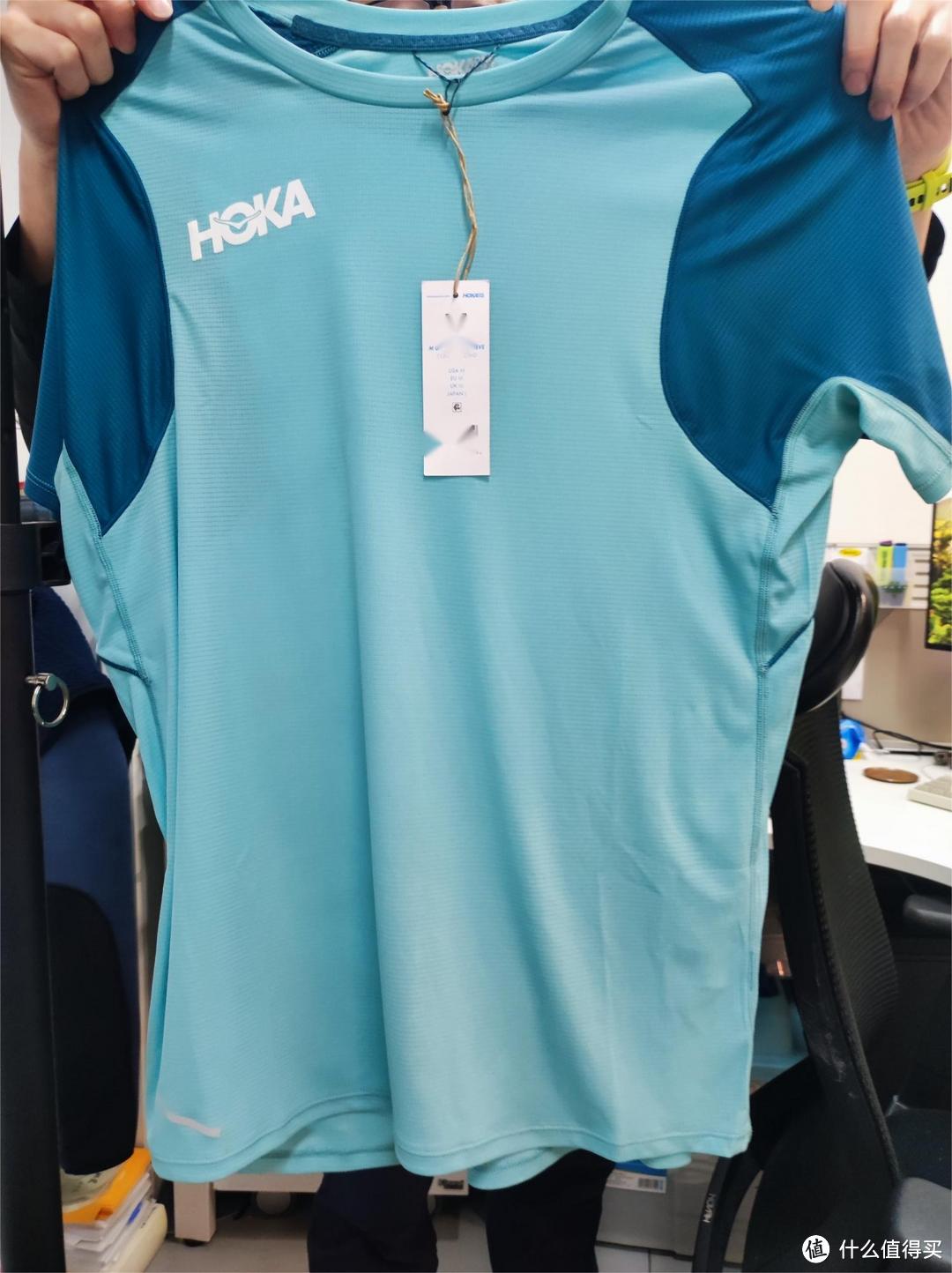 HOKA ONE ONE 圆领蓝色速干短袖运动衫