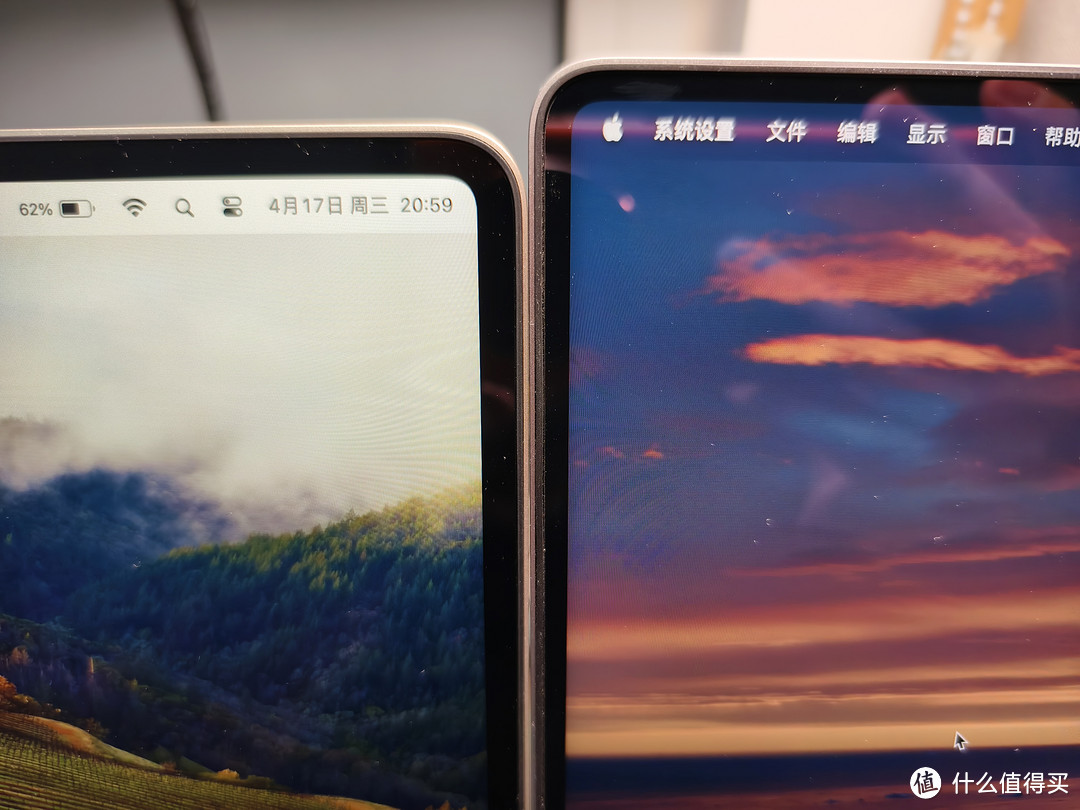 边框对比：左新款Air、右M1 Pro芯片Pro