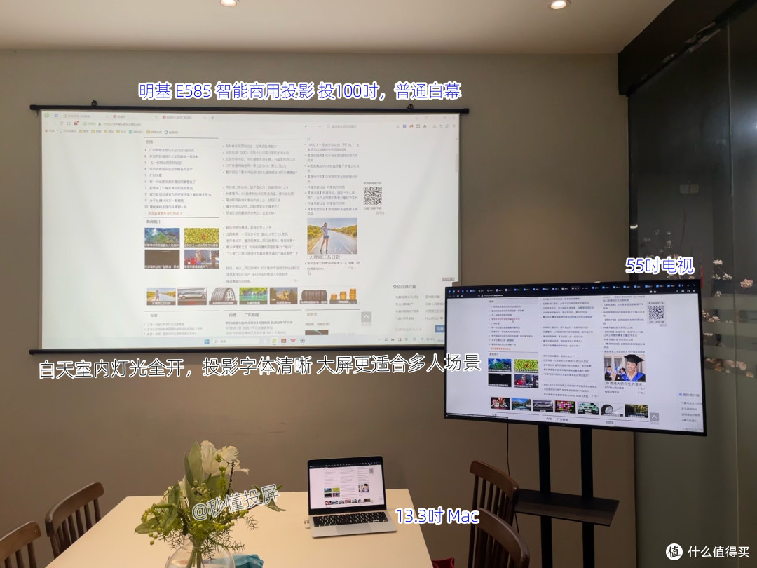 商用投影哪款好？明基E585投影仪测评体验，不同环境效果都在这了