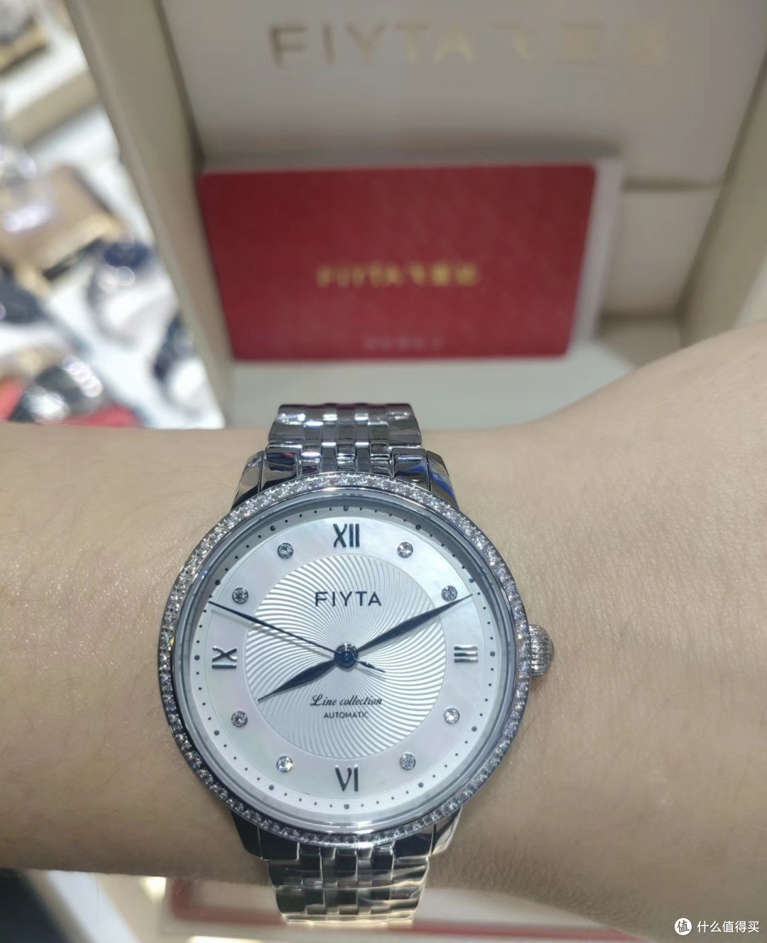 飞亚达(FIYTA)手表女 心弦系列自动机械锆石表圈蓝针白盘钢带 520礼物送女友