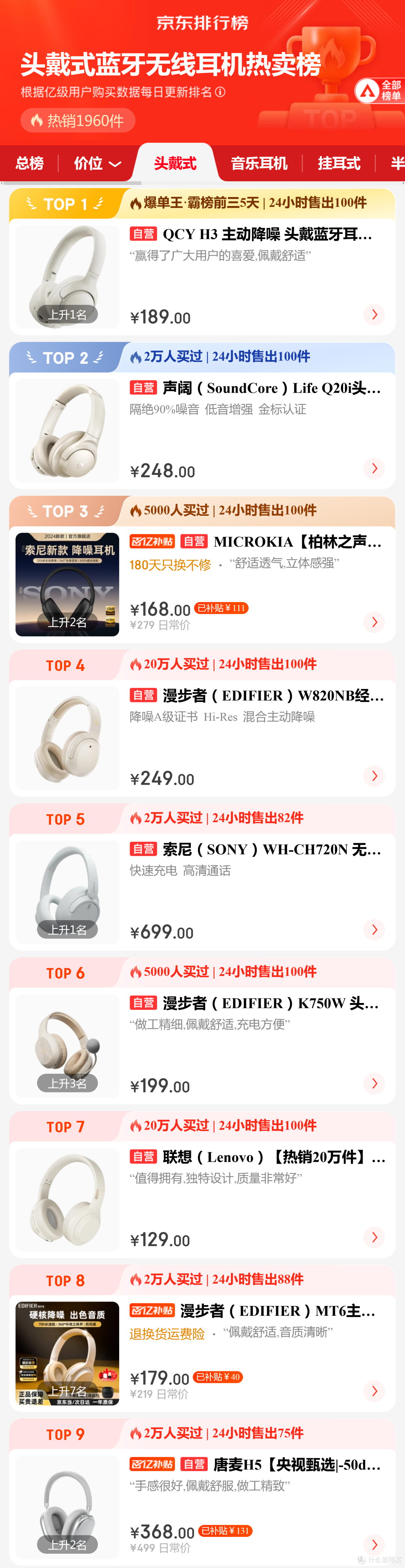 618京东热销榜单公布,数码音频榜单TOP10,消费者都买了啥