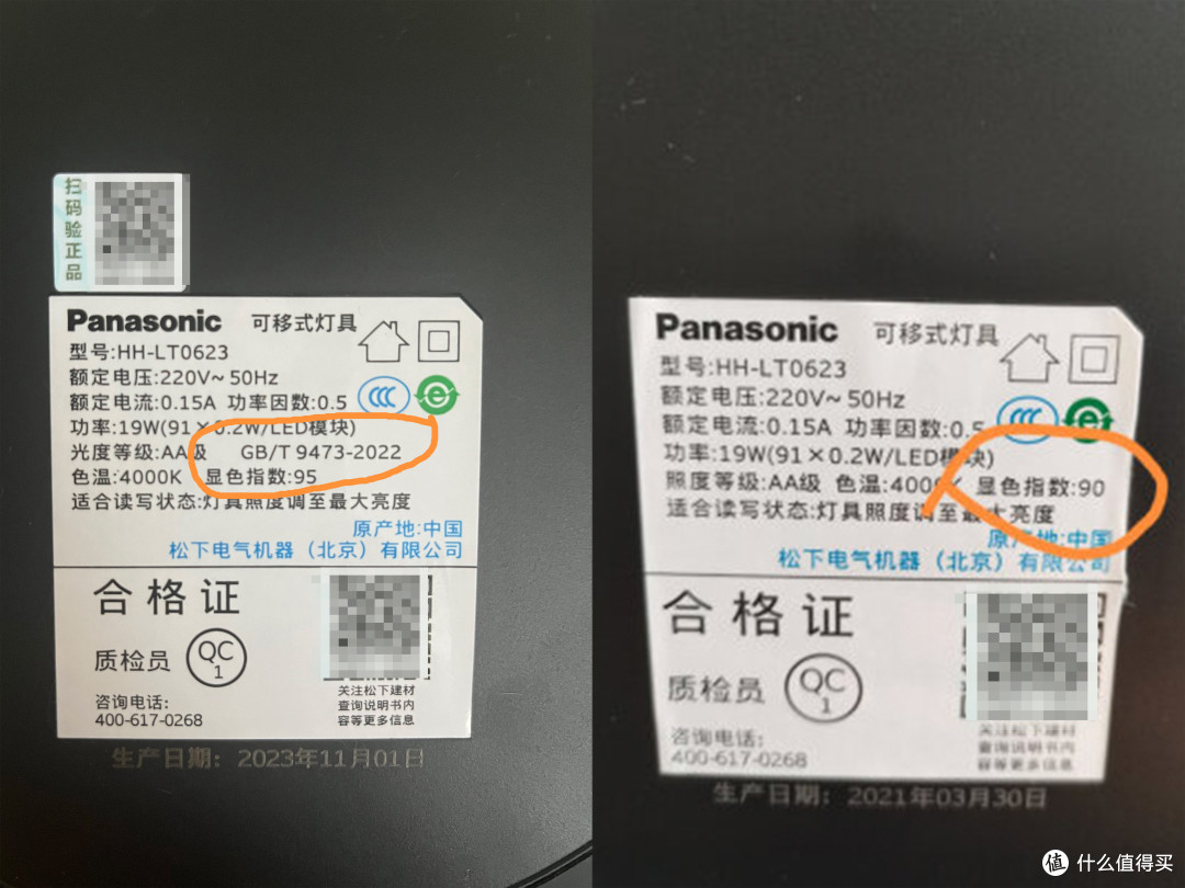 新款与老款合格证上的显色指数差别