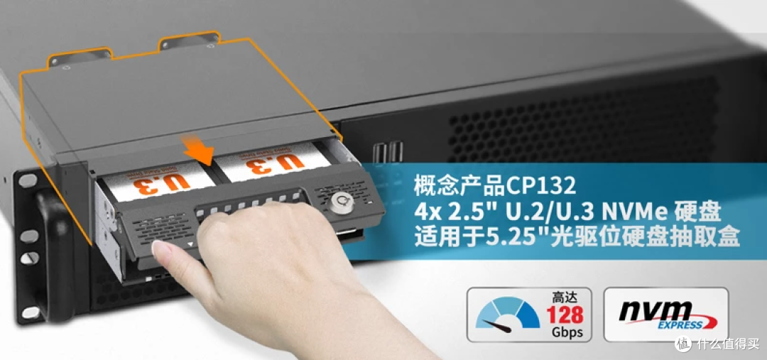 【概念产品CP132】4盘位 U.2/U.3 NVMe SSD硬盘抽取盒，适用5.25光驱位