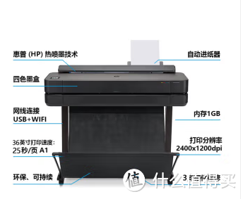 hpT230/T650/T730/T830/T1600/T1708ps绘图仪A2A1A0B0蓝图打印CAD工程图机械图 HP T650 A0（标配支架）