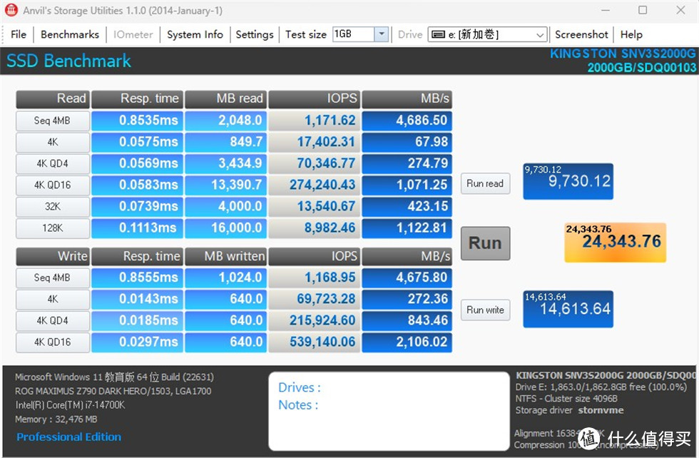 金士顿（Kingston）NV3 2TB PCIe 4.0 SSD测试