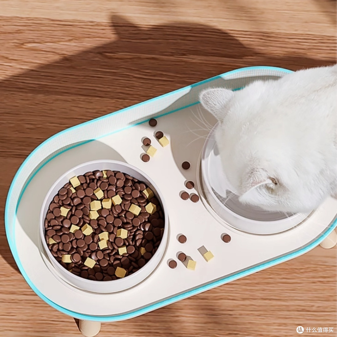 猫咪的专属小餐桌:加高护颈防漏食陶瓷双碗