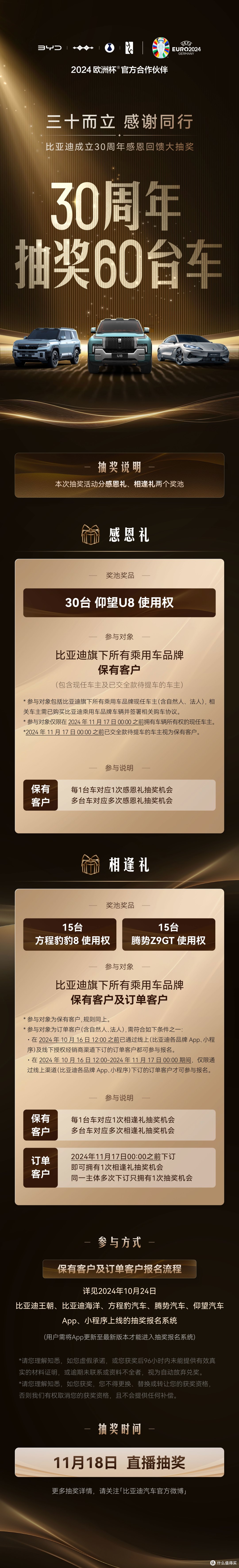 比亚迪车主赢麻了!比亚迪30周年狂抽60台新车,有30台仰望U8