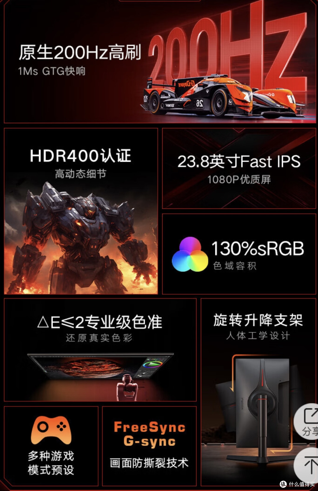 科睿X41电竞显示器:23.8英寸带旋转升降支架200Hz,百元级性价比