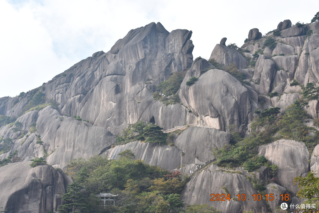 从鳌鱼洞下来继续往下，仰望鳌鱼峰，我觉得鳌鱼峰右下方那块石头倒比鳌鱼峰更像鱼，一条热带鱼，有鼻子有眼