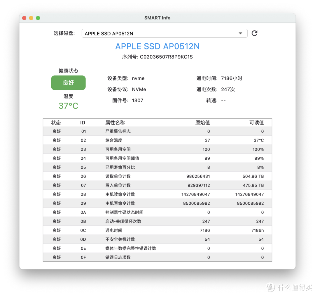 macOS SMART信息查看 硬盘SSD信息查看