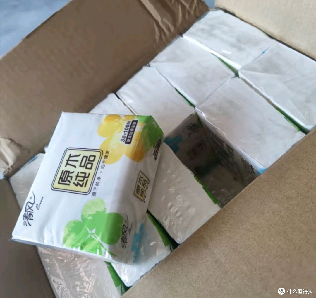 家居好物之清风抽纸24包100抽3层原木就你立体纸巾幸运草餐巾纸抽婴儿适用 