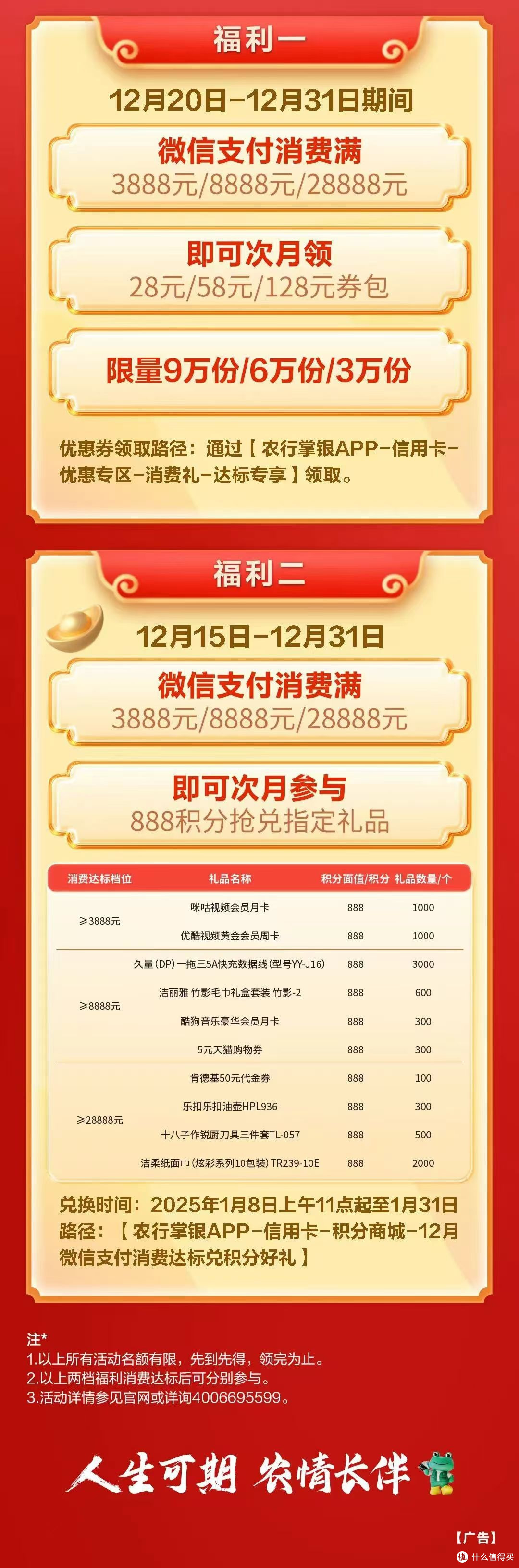 农业银行微信支付消费达标888积分兑好礼!