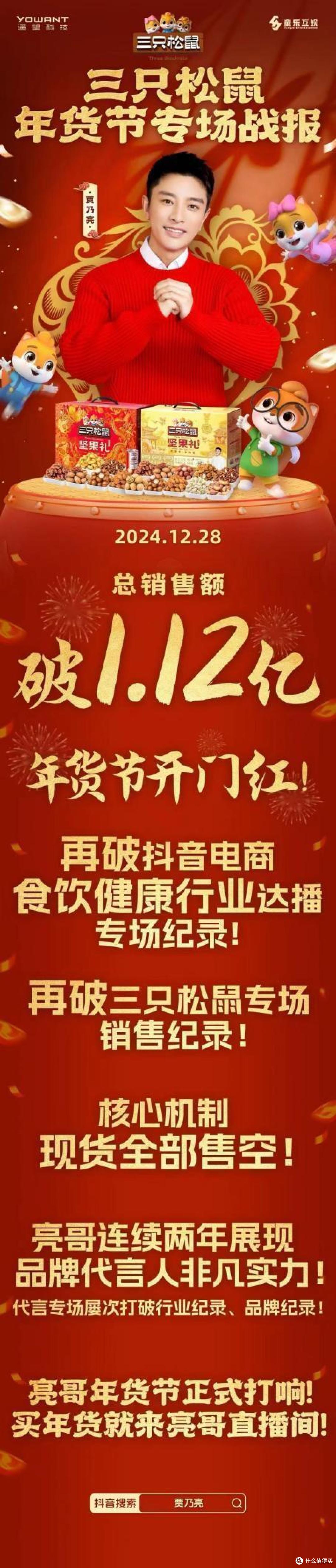 三只松鼠抖音专场单日销售破1亿,实现年货节开门红