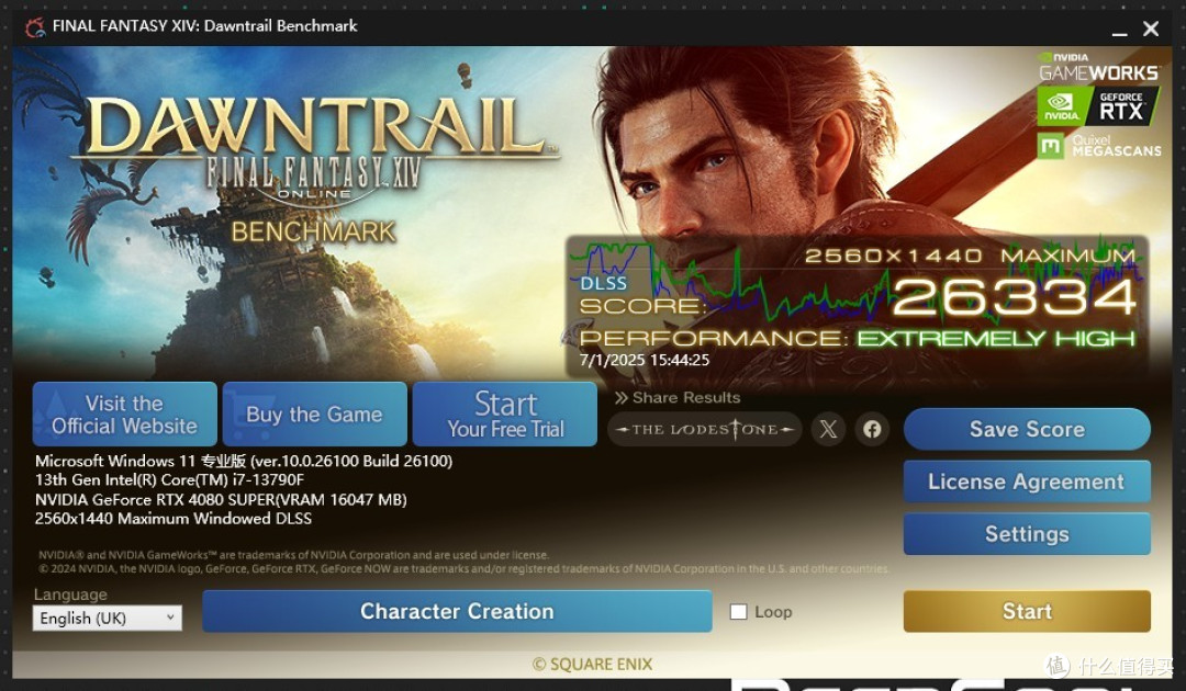 FF14 benchmark测试程序26334总分（DLSS）