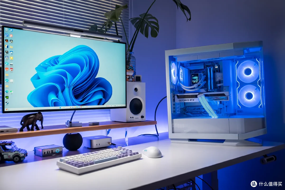 超炫白色海景房,技嘉X870E冰雕+9800X3D+骨伽星舰FV270装机