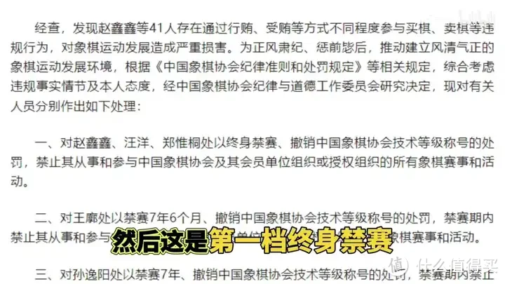 【省流总结】中国象棋协会处罚公告 对41名违规人员进行通报