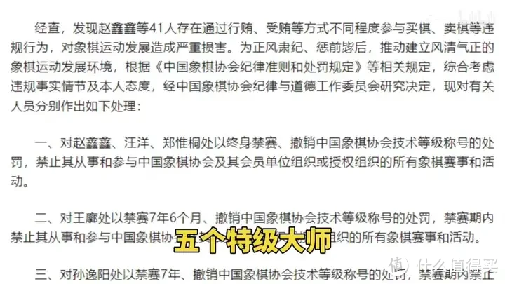 【省流总结】中国象棋协会处罚公告 对41名违规人员进行通报