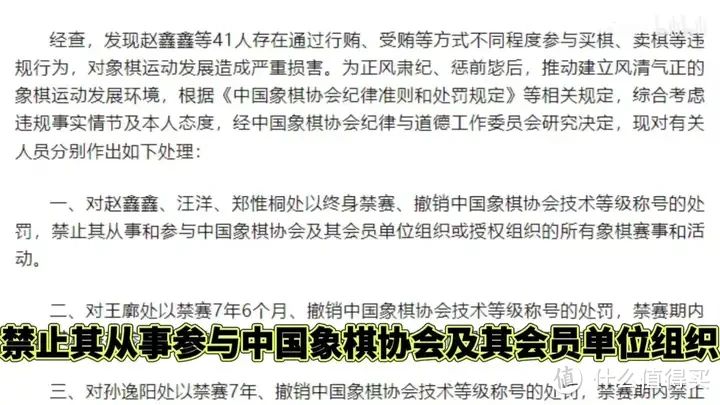 【省流总结】中国象棋协会处罚公告 对41名违规人员进行通报